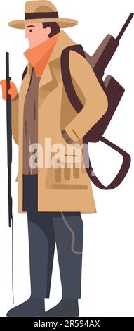 One person hiking with backpack in nature over white Stock Vector