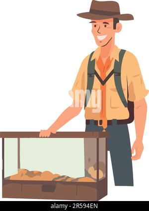 Smiling carpenter working outdoors over white Stock Vector