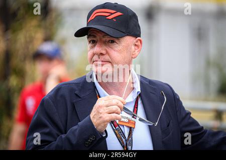 Monte Carlo, Monaco. 28th May, 2023. Gianni Infantino, FIFA President seen in the paddock after the Monaco F1 Grand Prix race. The 80th Monaco Formula 1 Grand Prix saw Red Bull's Max Verstappen win ahead of the Aston Martin's Fernando Alonso and Alpine's Esteban Ocon. As always in Monaco, a lot of happening was also in the paddock with celebrities from sport, music and movie world. Credit: SOPA Images Limited/Alamy Live News Stock Photo