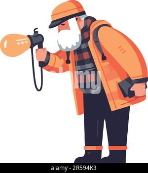 man with a flashlight over white Stock Vector