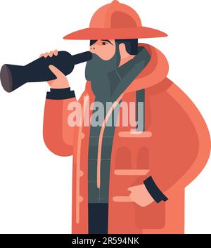 man watching with telescope over white Stock Vector