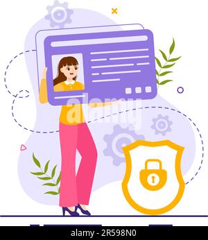 Identification Vector Illustration of Identity Card with Photo, Document, and Information in Face ID System Flat Cartoon Hand Drawn Templates Stock Vector