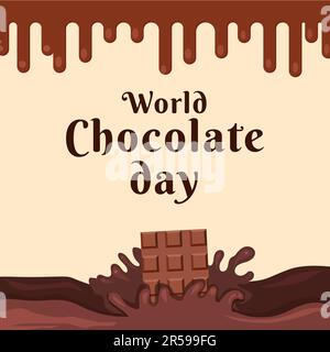 vector world chocolate day illustration with melted chocolate and splash chocolate Stock Vector