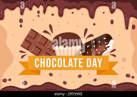 world chocolate day background illustration with chocolate bar, cake and chocolate ice cream Stock Vector