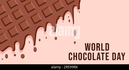 world chocolate day horizontal baner with chocolate bar melted Stock Vector