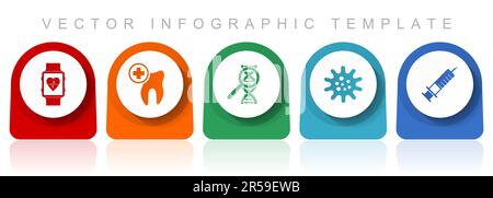 Healthcare icon set, flat design miscellaneous colorful icons such as smartwatch, dentist, dna, virus and syringe for webdesign and mobile application Stock Vector
