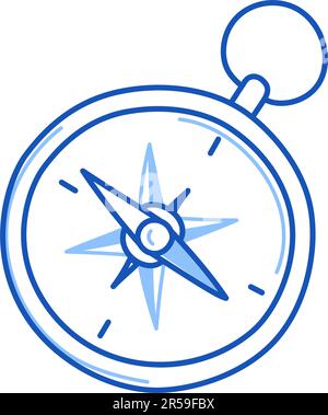 Compass doodle. Hand drawn sketch doodle style old compass. Blue pen line stroke isolated element. Navigation, orientation concept. Vector illustration Stock Vector