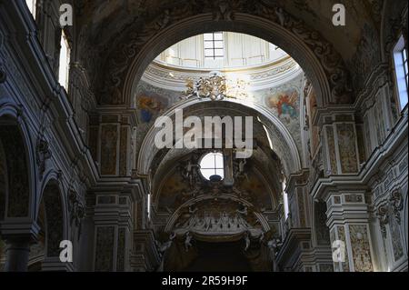 Scenic interior view of the Sicilian Baroque style Basilica Cattedrale del Santissimo Salvatore in Mazara del Vallo Sicily, Italy. Stock Photo