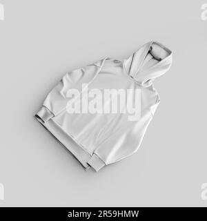 Template of white hoodie, nicely folded, front view, fashionable unisex clothing, isolated on background. Longsleeve mockup with pocket, hood.Texture Stock Photo