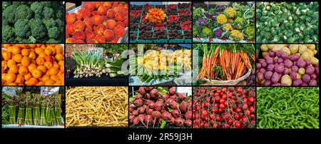 A selection of fresh vegetables at a farmer's market in June, Monterey California Stock Photo