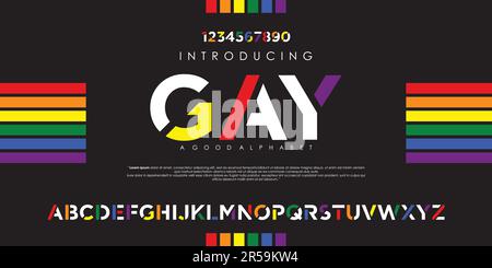 LGBTQ PRIDE rainbow flag colors gay pride font, alphabet letters and numbers vector illustration eps 10 Stock Vector