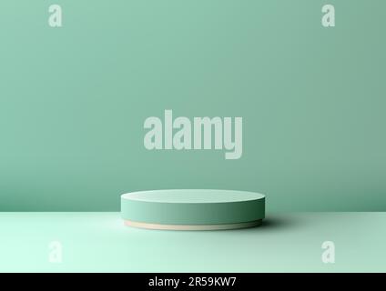 3D realistic empty green pastel podium stand minimal wall scene green mint background. Use for cosmetic product display mockup presentation, promotion Stock Vector