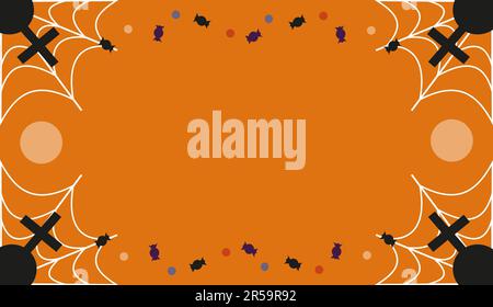 Halloween horizontal background image. Web, graves with cross, candies. Symmetrical orange, black and white color vector illustration. Stock Vector
