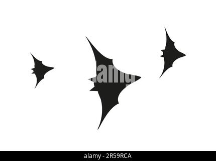 Three flying bats. Isolated contour icon bat image. Black vector illustration on white background. Halloween outline object. Stock Vector