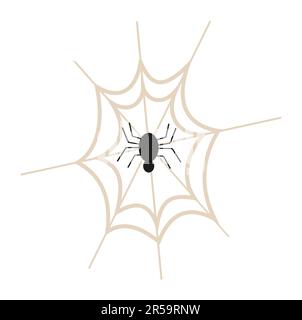 Spider on a web. Black and sand color. Isolated flat design vector illustration. Stock Vector