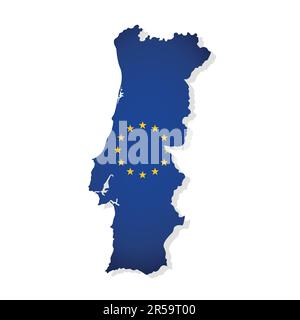 Vector illustration with isolated map of member of European Union - Portugal. Concept decorated by the EU flag with yellow stars on blue background Stock Vector