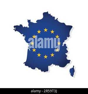 Vector illustration with isolated map of member of European Union - France. Concept decorated by the EU flag with yellow stars on blue background Stock Vector