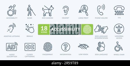 Accessibility Icons Pack. Thin line icons set. Simple vector icons Stock Vector