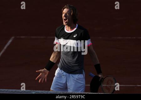 Paris, France. 01st June, 2023. Nicolas Jarry of Chile celebrates his victory over Tommy Paul of USA during day 5 of the 2023 French Open, Roland-Garros 2023, second Grand Slam tennis tournament of the year, on June 1, 2023 at Stade Roland-Garros in Paris, France - Photo Jean Catuffe/DPPI Credit: DPPI Media/Alamy Live News Stock Photo