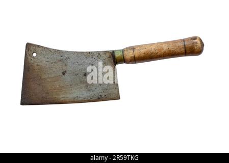 Metallic and wooden meat cleaver isolated on white background Stock Photo
