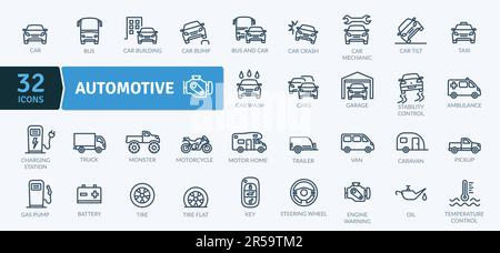 Automotive Icons Pack. Your trusted solution for automotive transportation needs. Your trusted partner in vehicle logistics. Automotive car transport Stock Vector