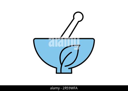 herbal medicine icon. leaves in a bowl. icon related to healthy living, wellness, traditional medicine. Two tone icon style design. Simple vector desi Stock Vector