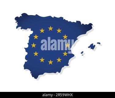 Vector illustration with isolated map of member of European Union - Spain. Concept decorated by the EU flag with yellow stars on blue background Stock Vector