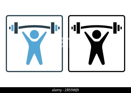 Weightlifter icon. Man lifting barbell. icon related to fitness, healthy living. Solid icon style design. Simple vector design editable Stock Vector