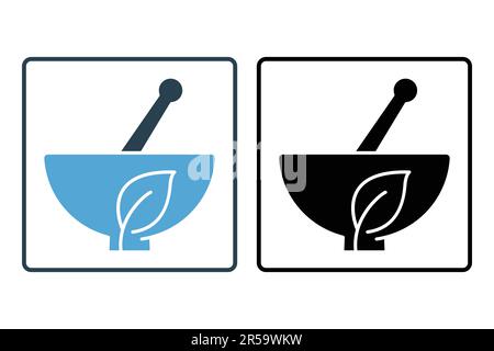 herbal medicine icon. leaves in a bowl. icon related to healthy living, wellness, traditional medicine. Solid icon style design. Simple vector design Stock Vector
