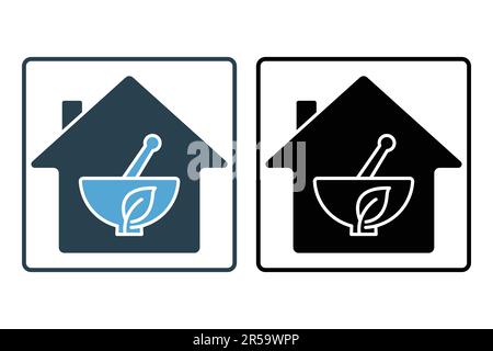 herbal medicine icon. leaves in house. icon related to herbal medicine house, healthy house. Solid icon style design. Simple vector design editable Stock Vector