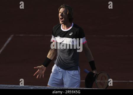 Paris, France - June 1, 2023, Nicolas Jarry of Chile celebrates his victory over Tommy Paul of USA during day 5 of the 2023 French Open, Roland-Garros 2023, second Grand Slam tennis tournament of the year, on June 1, 2023 at Stade Roland-Garros in Paris, France - Photo: Jean Catuffe/DPPI/LiveMedia Stock Photo