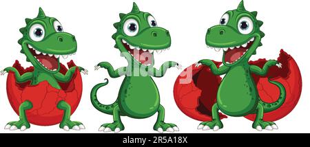 Little Dinosaur Monster Hatching from Egg illustration Stock Vector