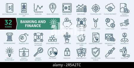 Banking and Finance Icons Pack.Thin line icons set. Simple vector icons Stock Vector