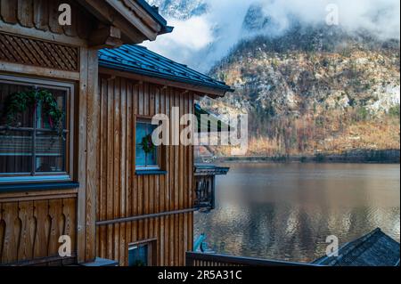 residential houses at Hallstatt in the Austrian Alps Stock Photo