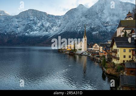 residential houses at Hallstatt in the Austrian Alps Stock Photo