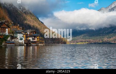 residential houses at Hallstatt in the Austrian Alps Stock Photo