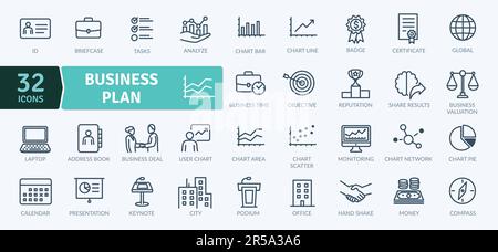 Business Plan Icons Pack. Thin line icons set. Simple vector icons Stock Vector