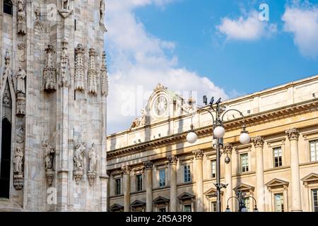 A glimpse of Venerable Factory of the Duomo of Milan ('Veneranda Fabbrica del Duomo di Milano') in Piazza del Duomo, behind Milan Cathedral, Italy Stock Photo