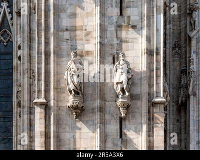 Marble sculptures and other decorations in the back side of the Milan Cathedral, Lombardy region, Italy Stock Photo