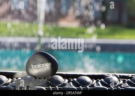 massage stone with the word BALANCE Stock Photo