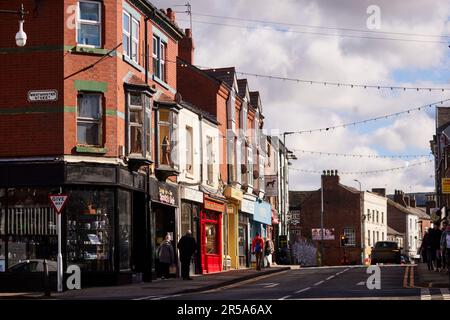 Macclesfield, Cheshire. independent shops on Chestergate  in the town centre, Stock Photo