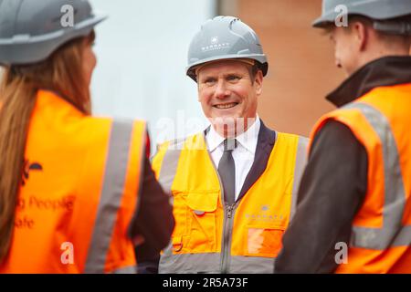 Keir Starmer Leader of the Labour Party and Angela Rayner Deputy Leader of the Labour Party visit to Barratt Homes Centurion Village in Leyland, Lanca Stock Photo