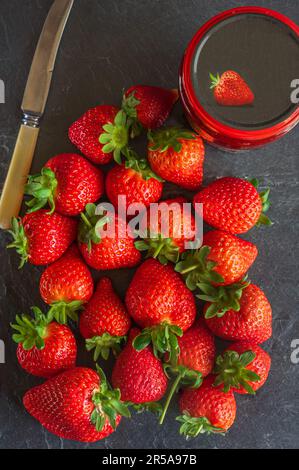 Strawberries with strawberry jam Stock Photo