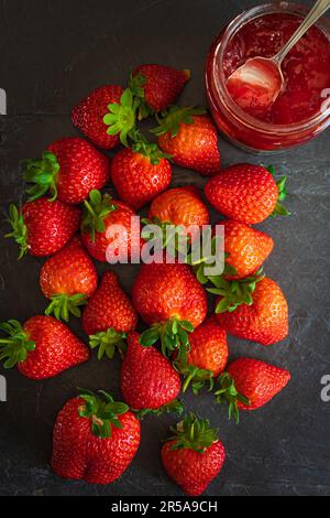 Strawberries with strawberry jam Stock Photo