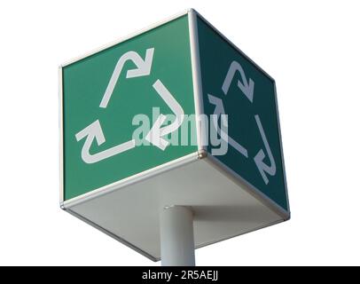 Recycling sign placed on a cube isolated on white Stock Photo