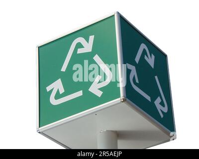 Recycling sign placed on a cube isolated on white Stock Photo