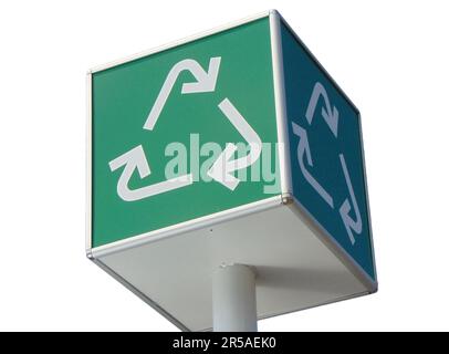 Recycling sign placed on a cube isolated on white Stock Photo