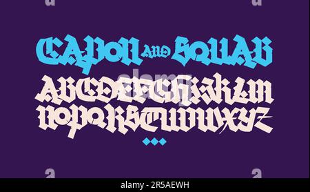Gothic. Vector. Uppercase letters on a dark background. Beautiful and stylish calligraphy. Elegant European typeface for tattoo and design. Medieval G Stock Vector