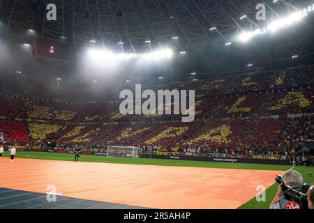Budapest, Hungary. 31st May, 2023. Supporters of AS Roma during the UEFA Europa League final match between Sevilla FC and AS Roma at Puskas Arena, Budapest, Hungary on May 31, 2023. Credit: Giuseppe Maffia/Alamy Live News Stock Photo