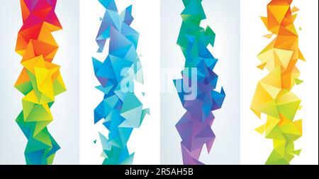 Vector set of blue, yellow colorful abstract facet, low poly geometric triangle backgrounds. 3d crystal colorful shapes, banners, vertical orientation Stock Vector